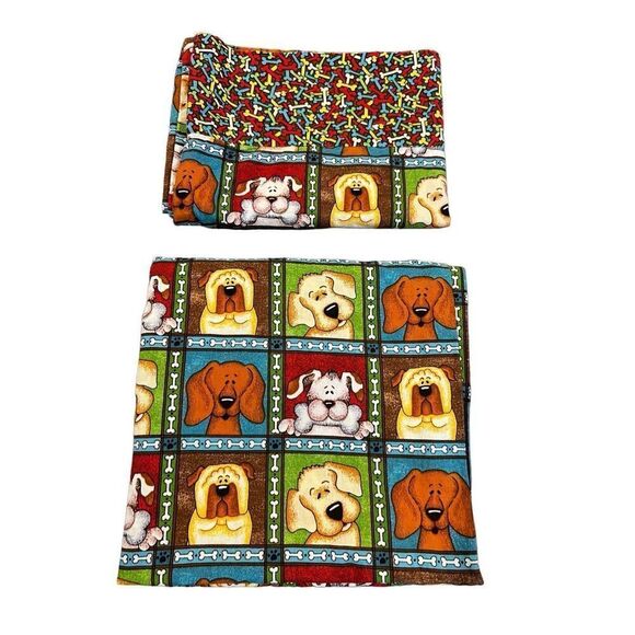 Vintage Handmade dog prints bed 2 Pillow case - Picture 1 of 8